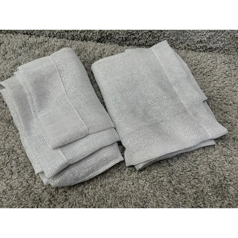 Sparkling Glitter Silver Window Curtains 2pc Set See Through 37in X 85in New